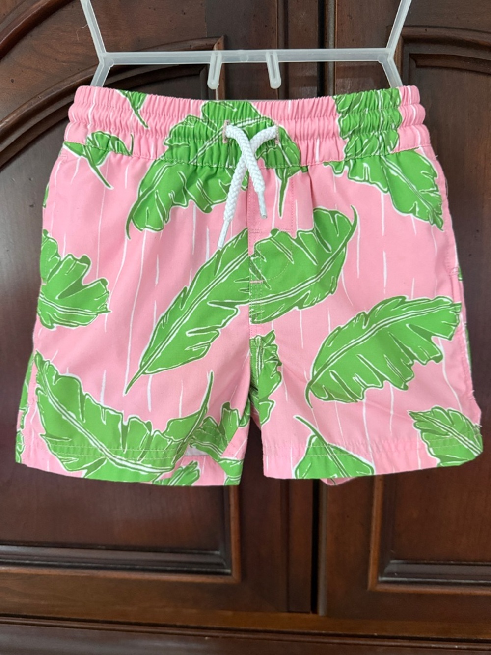 The Beaufort Bonnet Company TBBC Palm Print Swim Trunks 6-12M Pink Green Preppy